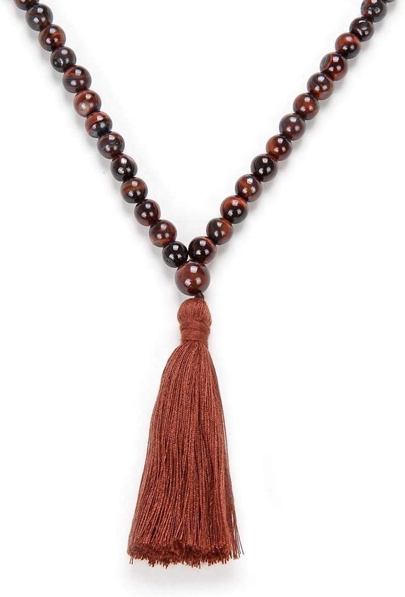 Mala Ketting - Gebedskralen Ketting - Meditatie Hulpmiddel - 8mm Kralen & Tassel - 108 Kralen - Jasper