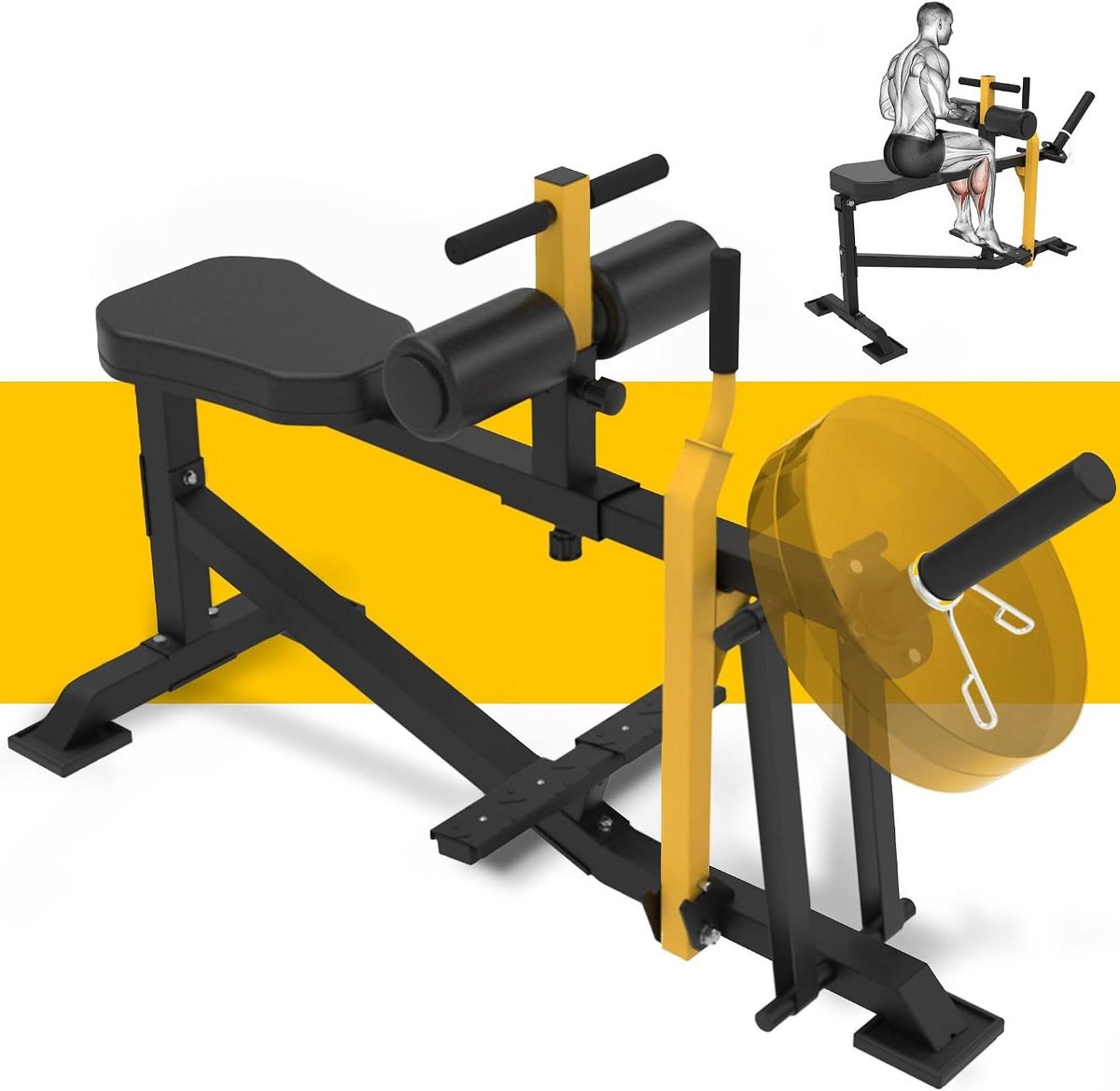Kuitmachine Beentrainer - Kuitstretcher Zitapparaat - Thuis Krachttraining - Verstelbare Hoogte Afstand - 122 x 50 x 87 cm - Geel