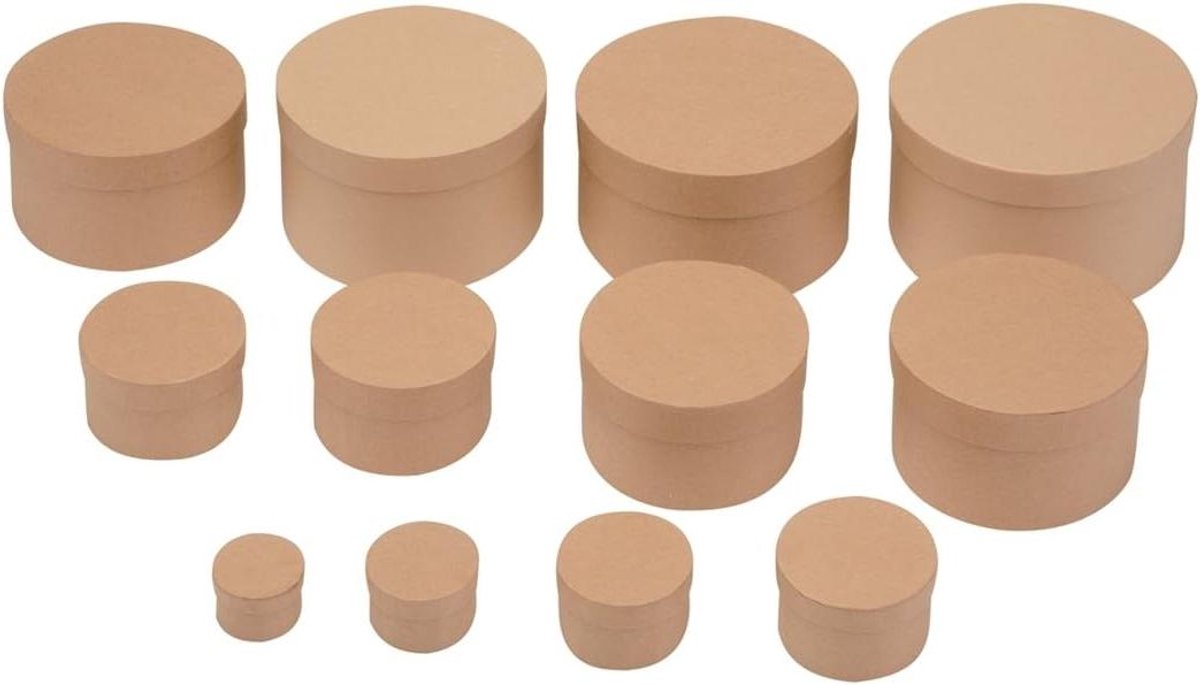 Ronde Kartonnen Doos - Papier-maché Doos - Hobby Projecten - Met Deksel - Ø 14 cm - Natuur