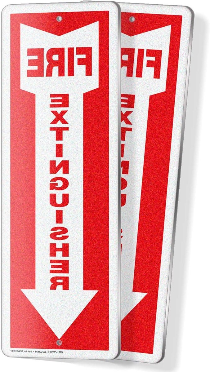 Brandblusser Bord - Veiligheidsbord Brandblusser - Noodgevallen Aangeven - Reflecterend Aluminium - 2 stuks 4x12 inch - Wit Rood