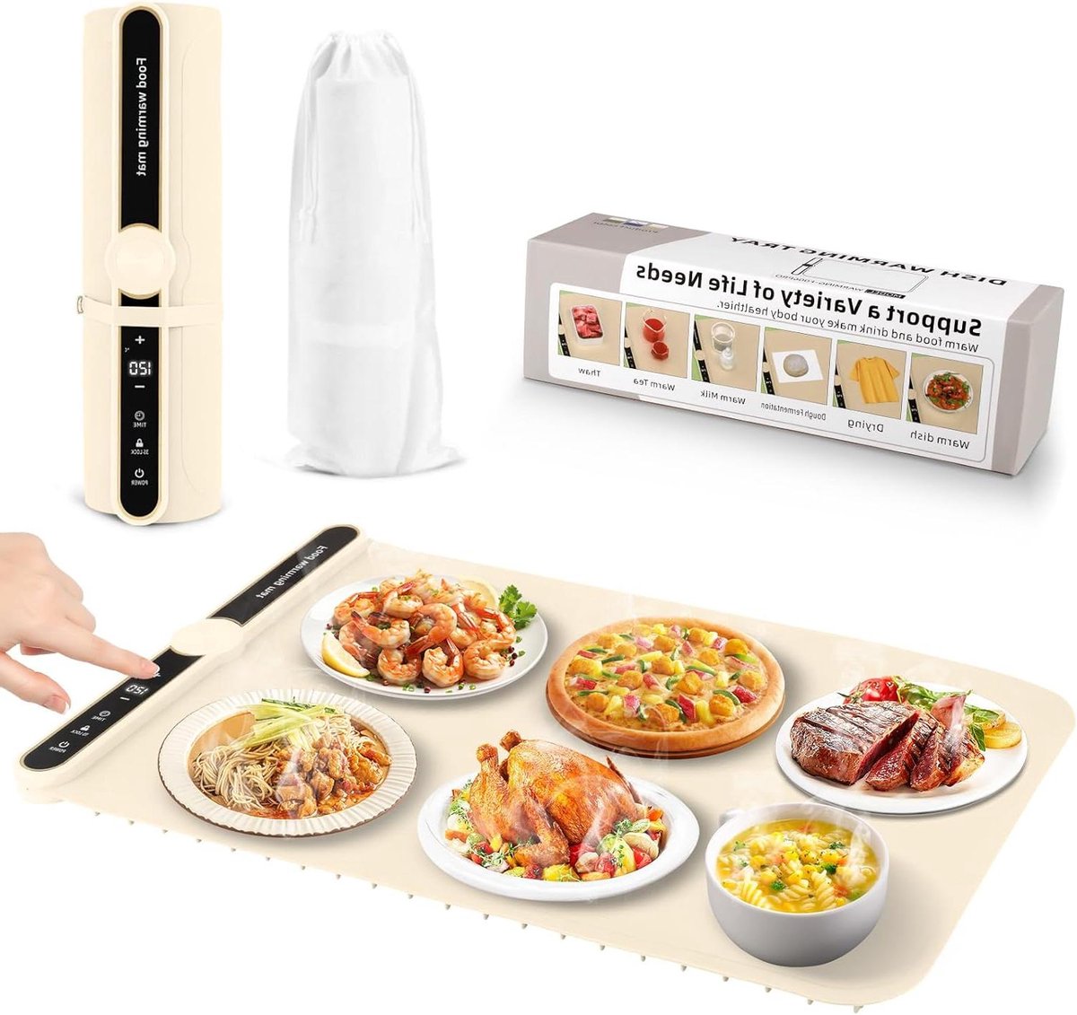Opvouwbare Elektrische Verwarmer Verwarmingsmat Buffet Eten Warm Houden Grafeen Verwarmingsfolie 60 x 38 cm Beige