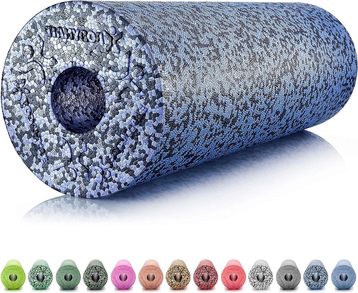 Fasciarol - Massageroller Foamroller - Spierherstel Mobiliteit - Middelhard EPP Schuim - 45 cm - Zwart Blauw