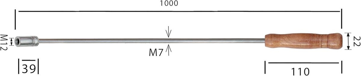 Boiler Rod - Verwarmingsstaaf Ketelborstel - Reinigen Leidingen - Rijgijzeren Handvat - 100 cm - Houtkleur