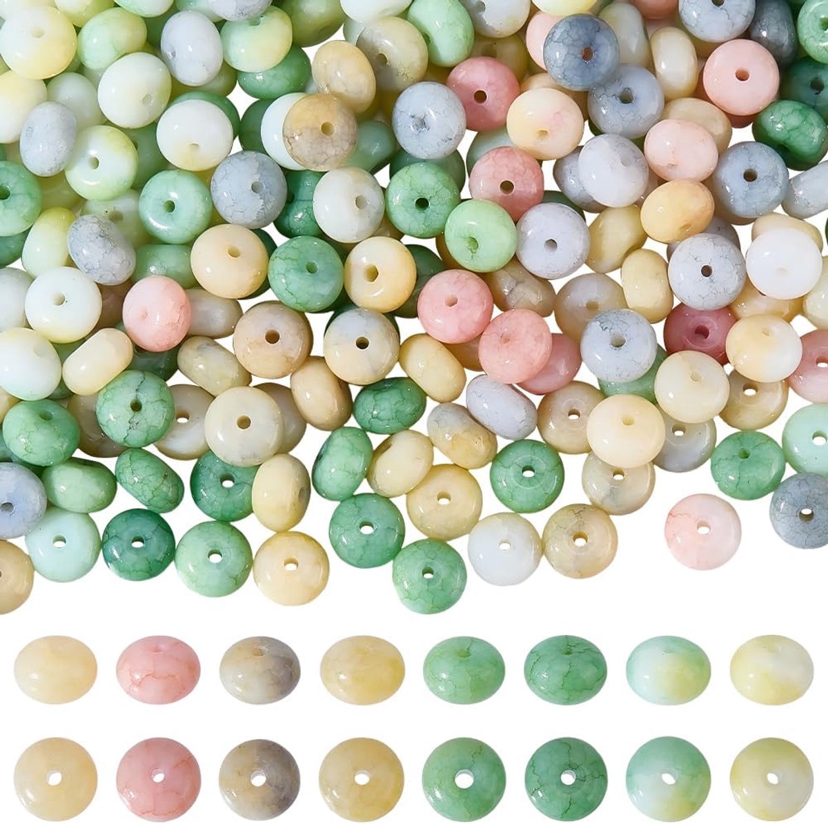 1 Doos Ongeveer 310 Stks Abacus Glaskralen Platte Rondelle Kralen 8mm Imitatie Edelstenen Steen Kleurrijke Glas Disk Losse Spacers voor DIY Sieraden Maken Accessoires Armband Kettingen