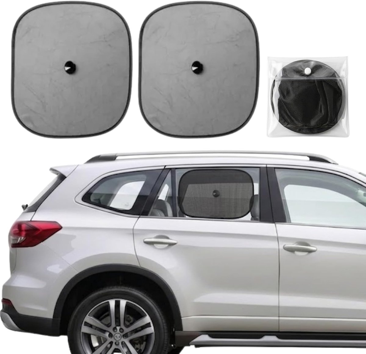 2-pack Autoruitschermen 44x35,5 cm - Autozonwering voor Zijruiten met Zuignappen - Universele Zonwering Auto Baby, Kinderen, Volwassenen & Huisdieren - Opvouwbaar incl. Opberghoes