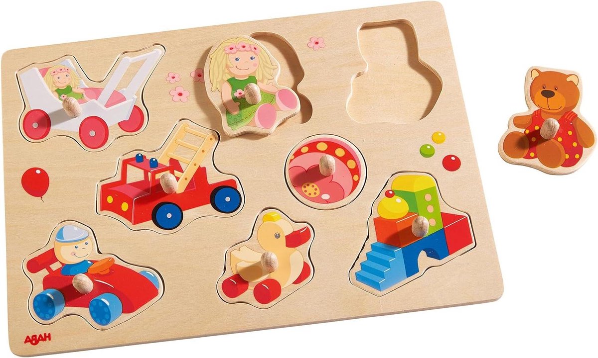 Houten Grijppuzzel - Babypuzzel Vanaf 12 Maanden - Ontwikkeling Fijne Motoriek - Grote Grip Knoppen - 30 x 21 cm