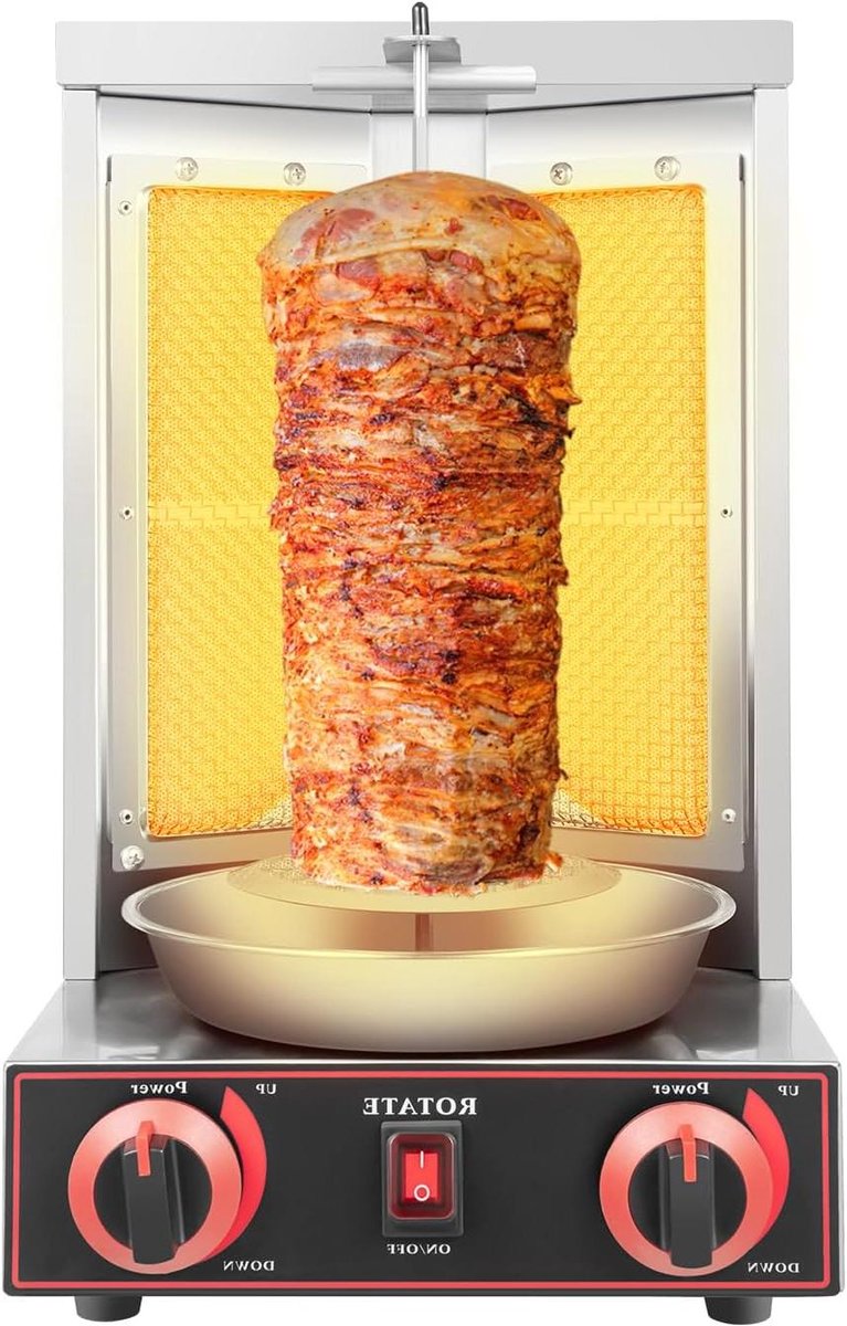 Dönergrill - Verticale grill - Thuis grillen - 360 graden rotatie - 8 kg capaciteit - Zilver