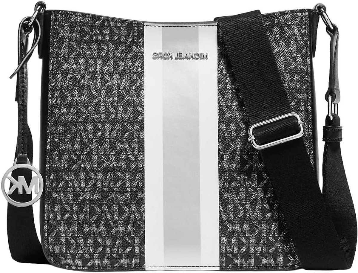 Crossbody Tas - Schoudertas Dames - Dagelijks Gebruik - Logo Print Canvas - 24 x 12 x 8 cm - Zwart