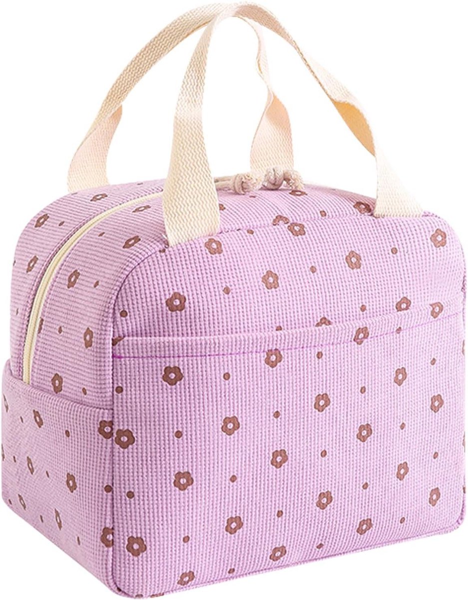 Koeltas Lunchtas - Lunchbox Thermos - Maaltijden Koel Houden - Waterdicht Vouwbaar Ontwerp - 10 Liter - Paars Bloem