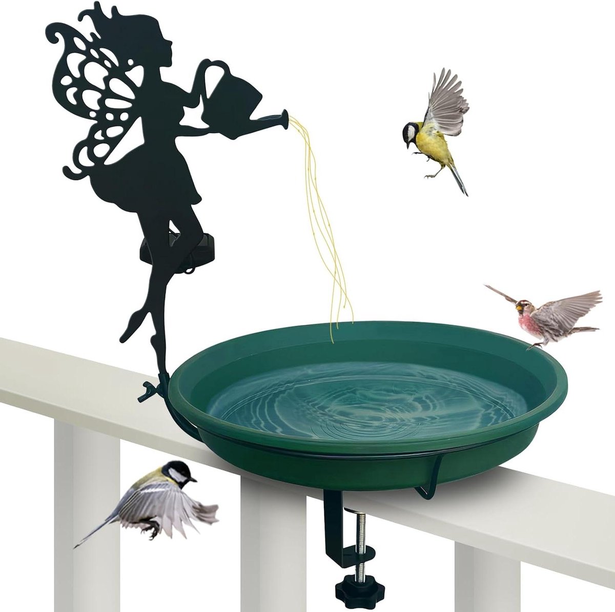 Vogelbad Dekmontage - Buitenvogelbad Vogelbak - Vogels Voederen - Zonne-energie Licht - 12 inch Kom - Zwart