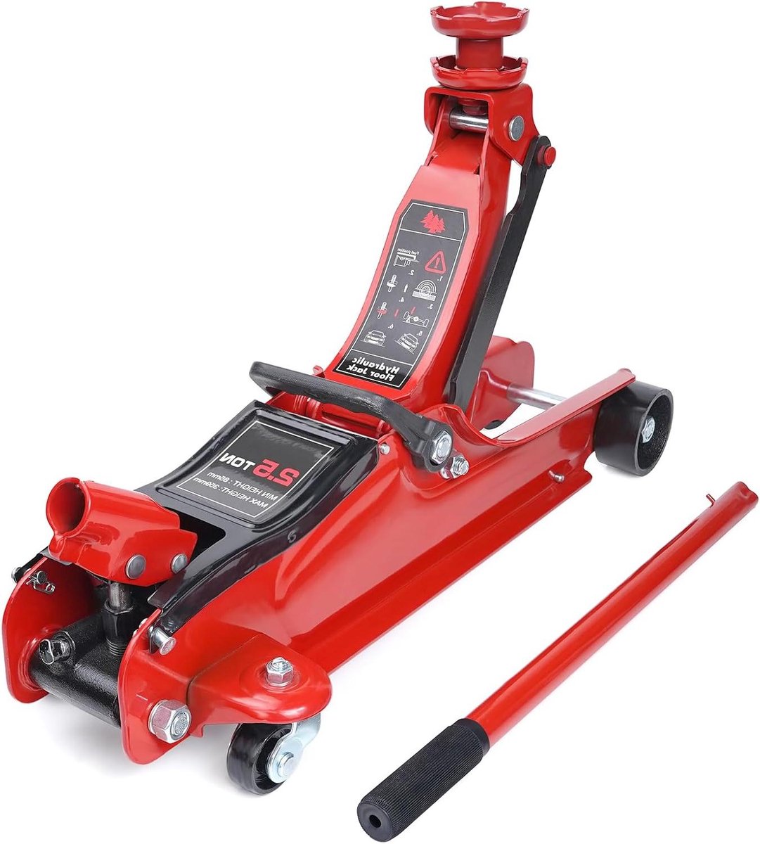 Hydraulische Krik - Garagekrik Vloerkrik - Auto Onderhoud - Snelhefpomp - 135-380 mm - Rood