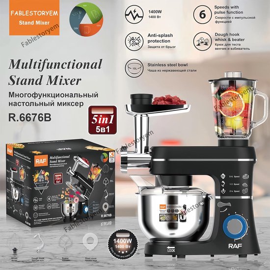 Krachtige Staande Keukenmixer 10L met 5-in-1 Accessoires van Merkloos — afbeelding 2