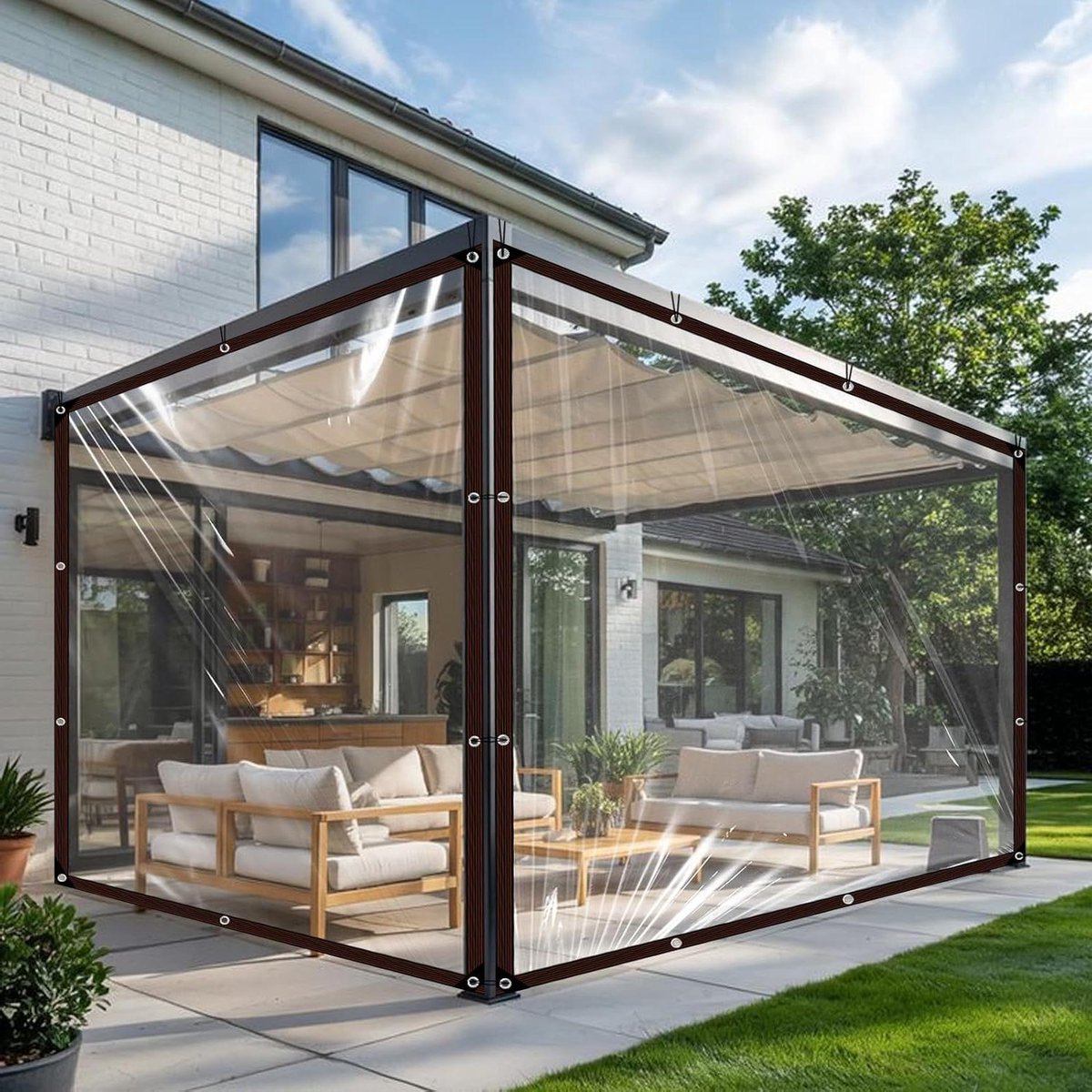 Dekzeil Waterdicht - Afdekzeil Transparant - Bescherming Buiten - Met Oogjes - 1 m x 4 m - Transparant