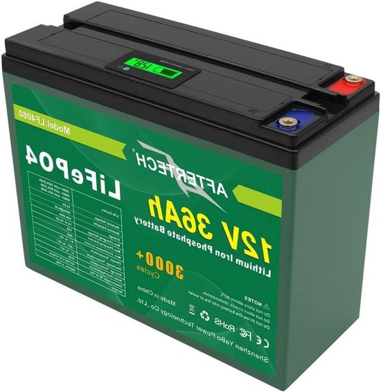Lithium Ijzer Fosfaat Accu - Lifepo4 Batterij - Energie Opslag - Geïntegreerde BMS - 12V 36Ah - Zwart