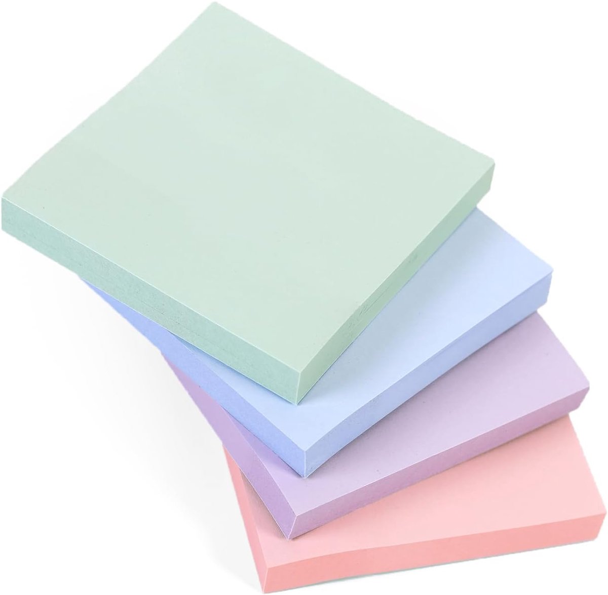 Zelfklevende notities, 100 vellen per pad 76 x 76 mm (3" x 3") | Lichte pastelkleuren paars, roze, groen, blauw | Delicate kleuren voor zachte memo's, dagboeken en