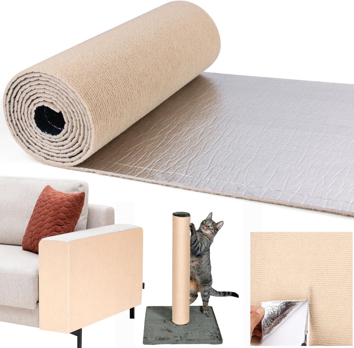 Krabmat voor katten, 200 x 40 cm, kaki, kattenkrabmat, bank, krabmat, zelfklevend, voor katten, doe-het-zelf, bescherming voor bank, meubels, deur, muur