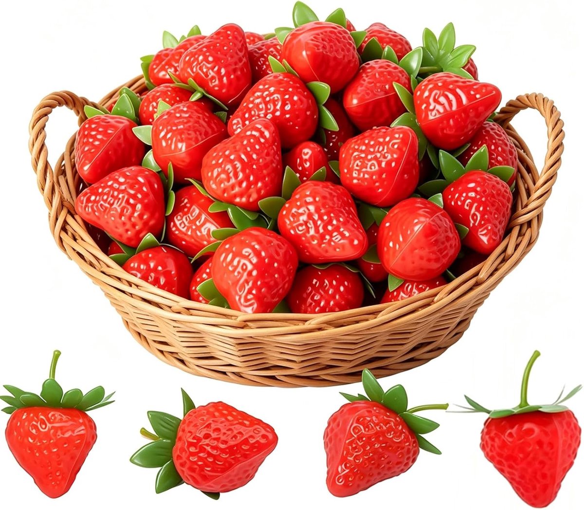 Kunstaardbeiendecoratie, 30 stuks aardbeiendecoratie, fruitdecoratie, kunstmatige aardbeien, realistische aardbeiendecoratie, nep fruit aardbei voor tafeldecoratie, thuis, feest