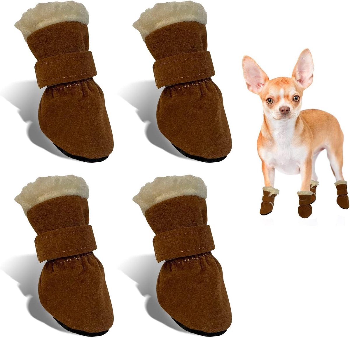 Schoenen, 4 stuks sneeuwlaarzen voor honden, winterschoenen voor honden, pootbescherming voor honden, geschikt voor kleine, middelgrote en grote honden (Bruin, S)