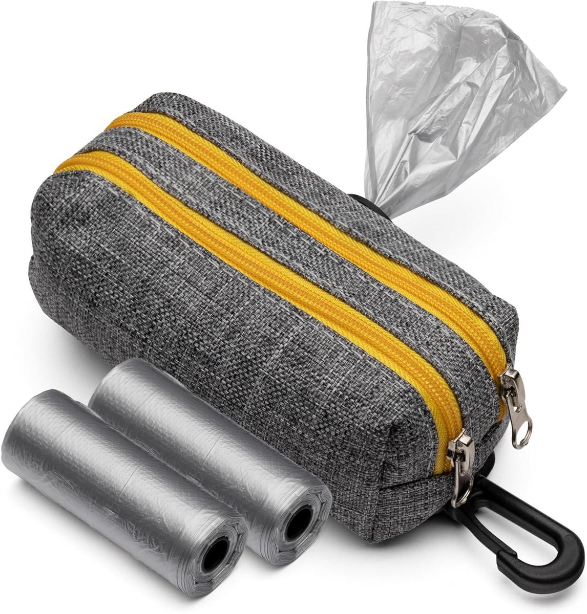 Poepzakjes Dispenser - Hondenpoepzakjes Houder - Hondenuitlaten - Met Rits - 10.49 x 5.49 x 4.78 cm - Grijs met Geel