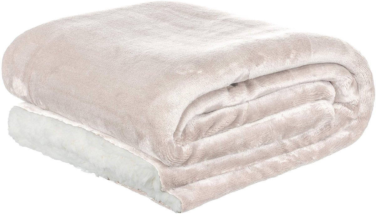 Deken flanel/sherpa-deken 150x200 cm sofadek tweezijdig (150x200 cm, lichtgrijs)