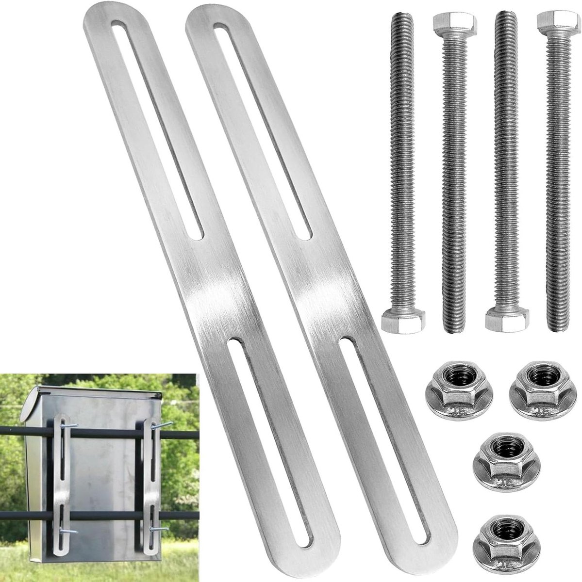 Montageset Hekbrievenbus - Brievenbusbevestiging Hek - Brievenbus Bevestigen - Roestvrij Staal - 215 mm - Zilver