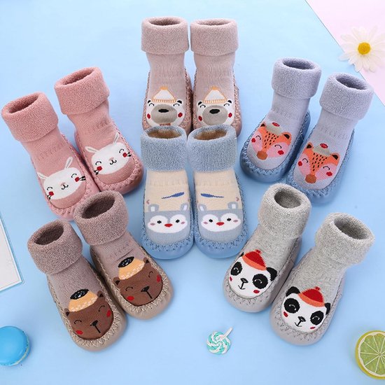 Babysokken met Antislip - Schoentjes Slofjes - Eerste Stapjes Leren - Zachte Katoen Mix - 3 Paren - Multicolor — afbeelding 2