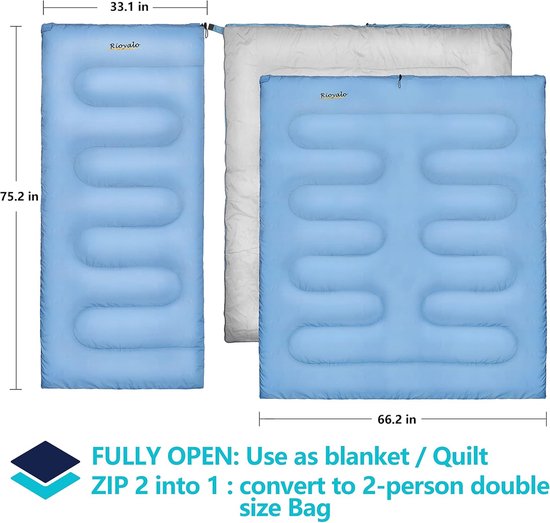 Slaapzak 3 seizoenen - Kampeerslaapzak Lichtgewicht - Buitenactiviteiten Kamperen - Waterdicht Rechthoekig Ontwerp - 200 x 190 cm - Blauw — afbeelding 4