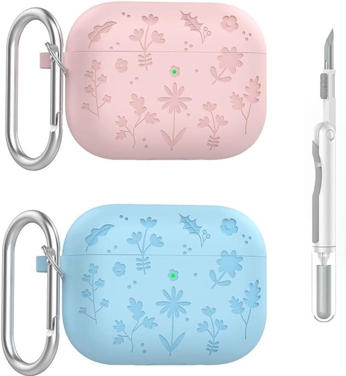 Airpods Pro 3 Hoesje - Oordopjes Beschermhoes - Oordopjes Beschermen - Bloemenpatroon Design - 2 Stuks - Roze Blauw