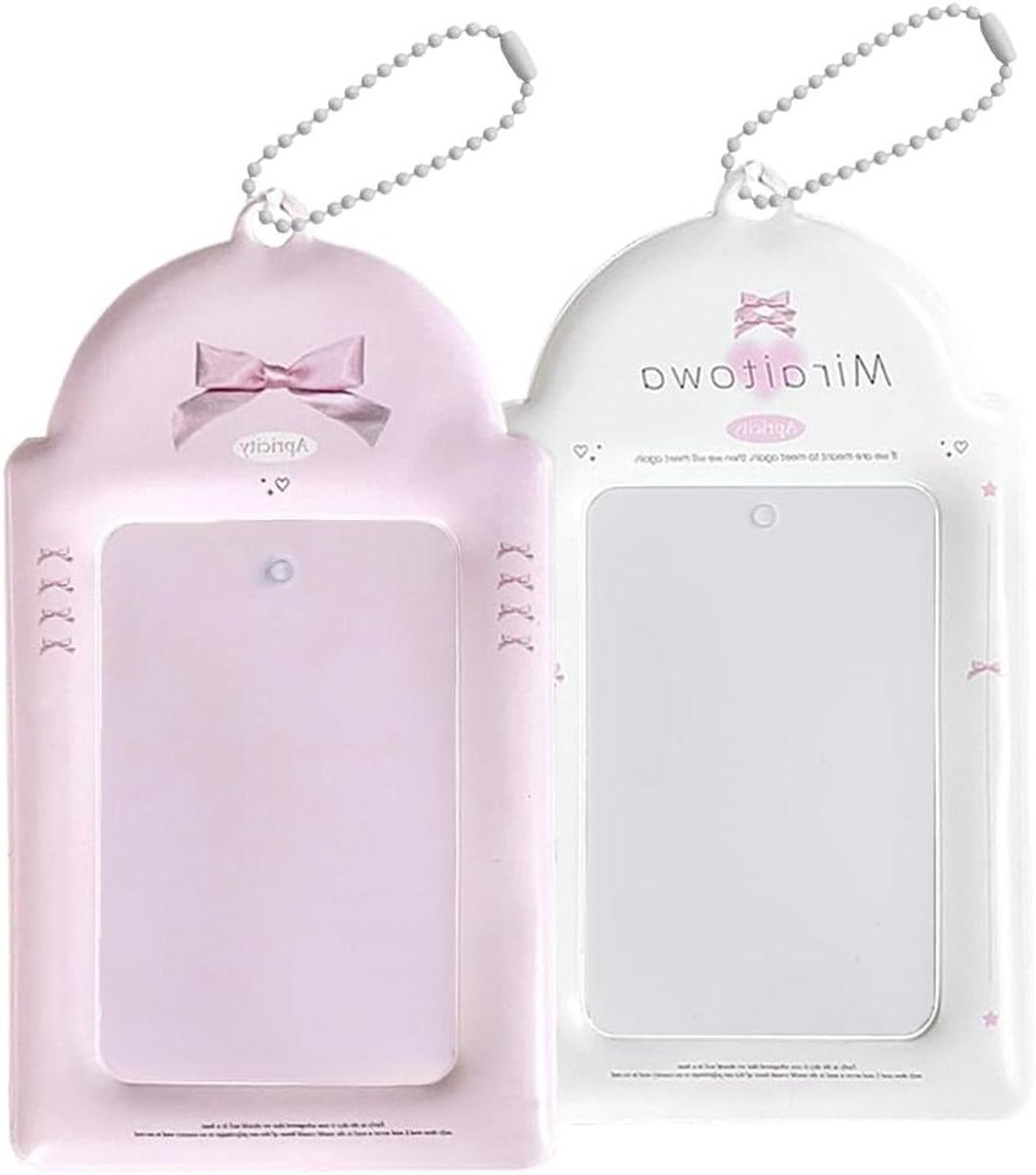 Fotokaarthouder Sleutelhanger - Badgehouder ID Kaart - Kaarten Beschermen - Met Strik Decoratie - 14 x 8 cm - Roze Wit