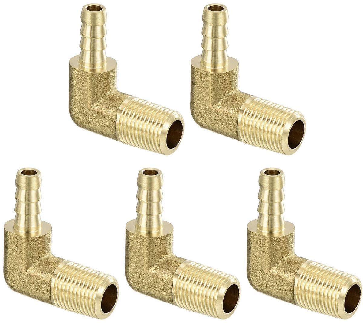 Hoekstuk messing 5 stuks 3/16 inch bar x 1/8 inch NPT mannelijk 90 graden buisconnector van messing voor water brandstof lucht