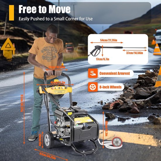 Hogedrukreiniger Benzine - Benzine Reiniger Krachtig - Terras Reinigen - 7.5 pk Motor - 2200 psi - Zwart — afbeelding 2