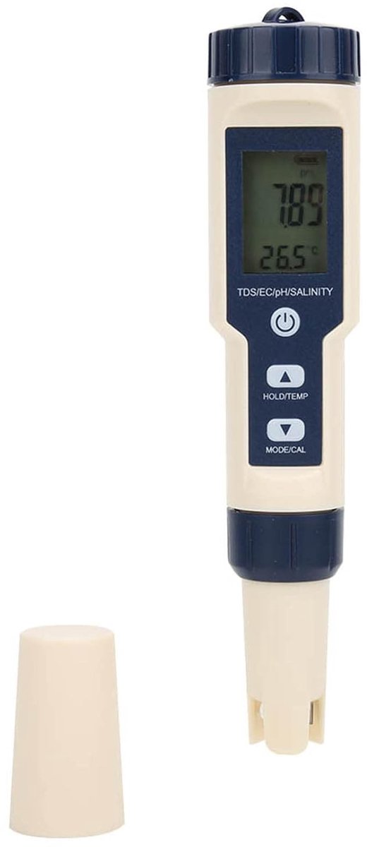 Draagbare 5-in-1 Waterkwaliteit Meter voor pH, Zoutgehalte, Temperatuur, TDS en EC Tester