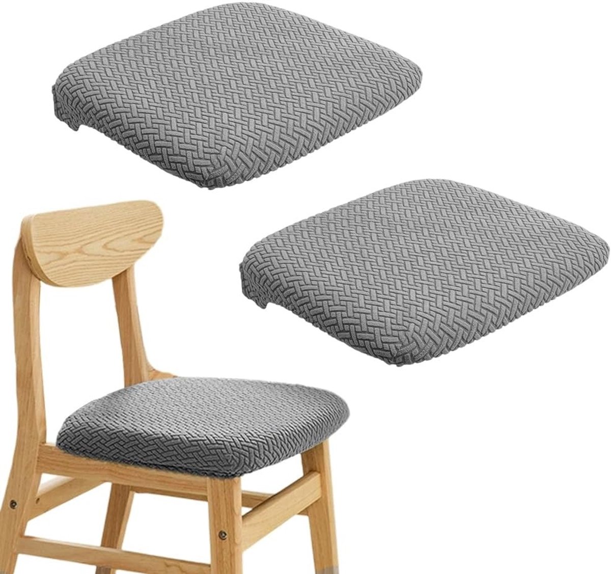 Stoelhoezen voor Eetkamerstoelen, Wasbare en Verwijderbare Bescherming tegen Stof, Geschikt voor Keuken en Eetkamer (2 stuks, Lichtgrijs)