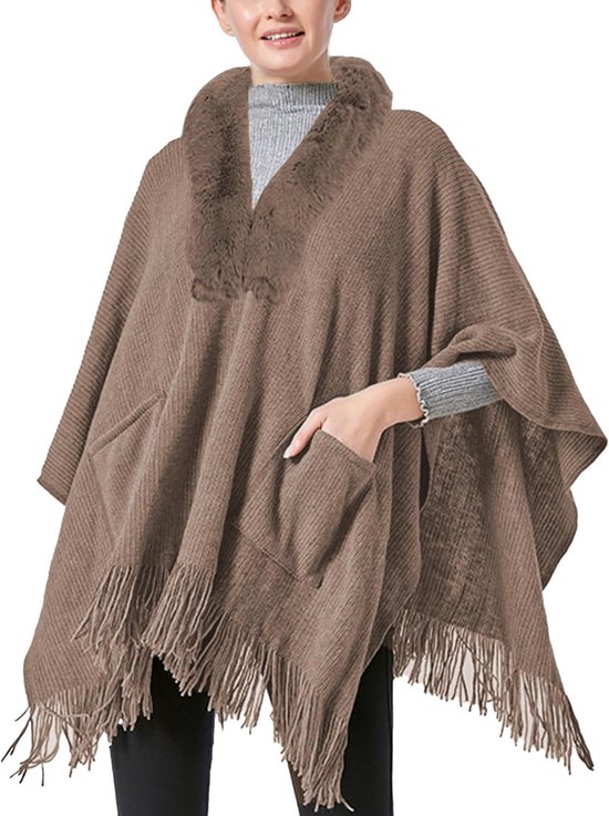 Dames Poncho - Sjaal Cape - Warm Blijven - Met Zakken - One Size - Elegant — afbeelding 3