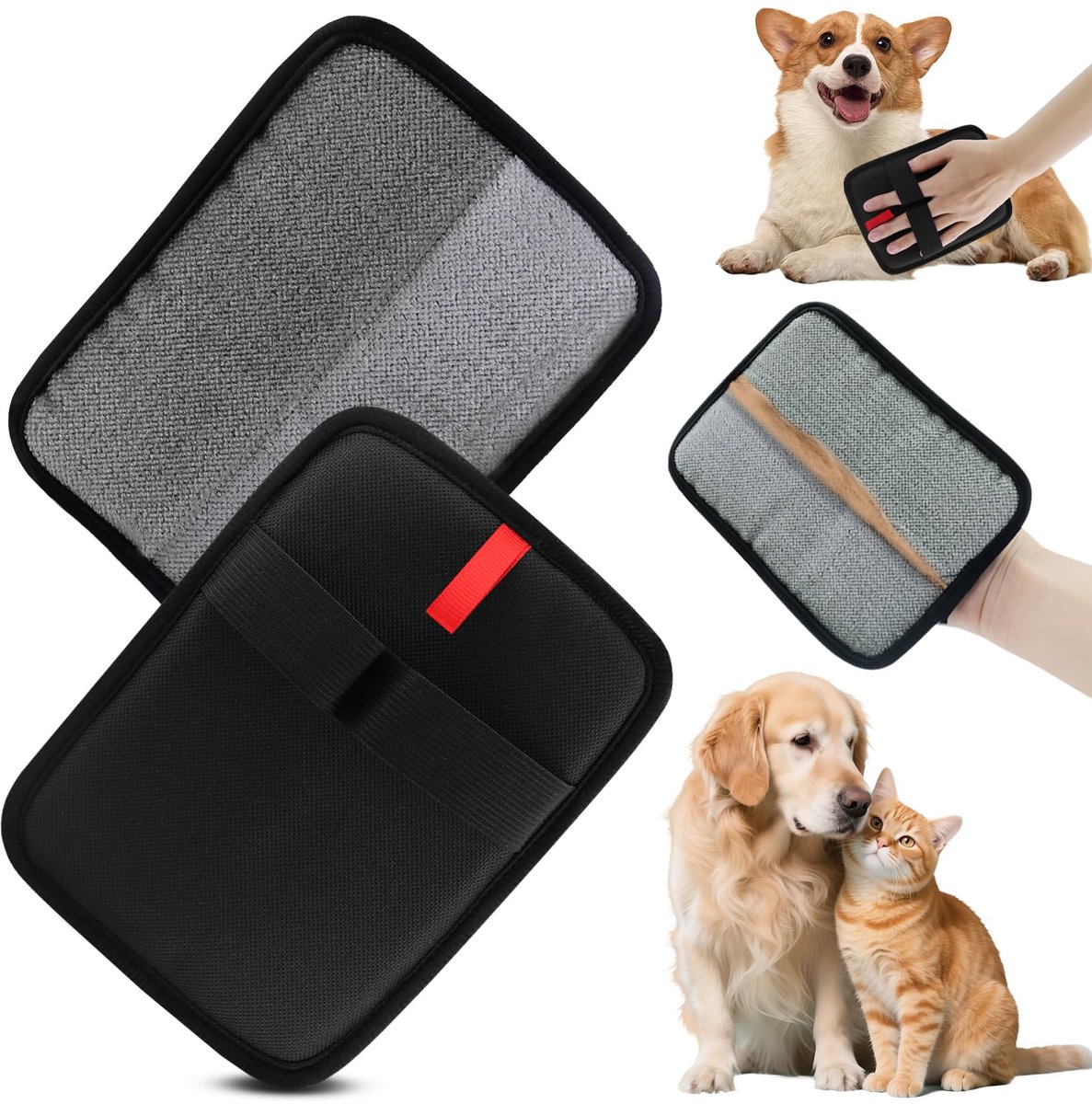 2 stuks vachtmagneethandschoenen, dubbelzijdig, dubbelzijdige vachtverzorgingshandschoenen voor katten/honden, ademende huisdierhaarverwijderaar met anti-statische functie, herbruikbaar voor kleding