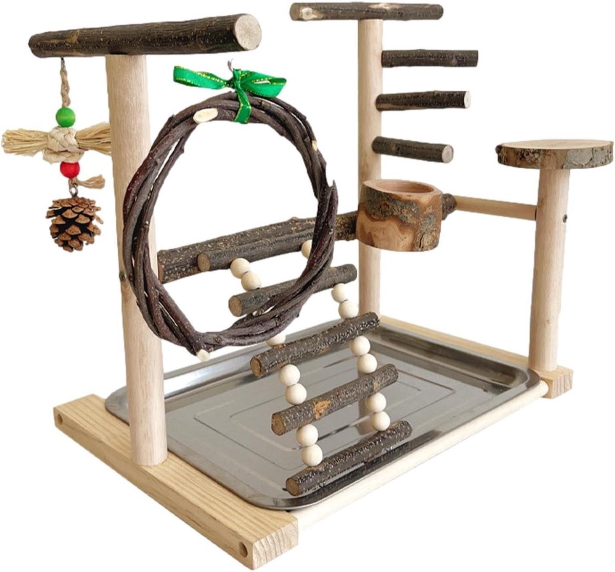 Vogel Speeltuin - Papegaai Standaard - Interactief Spelen - Bijtbestendig Materiaal - 38 x 28 x 8 cm - Multicolor