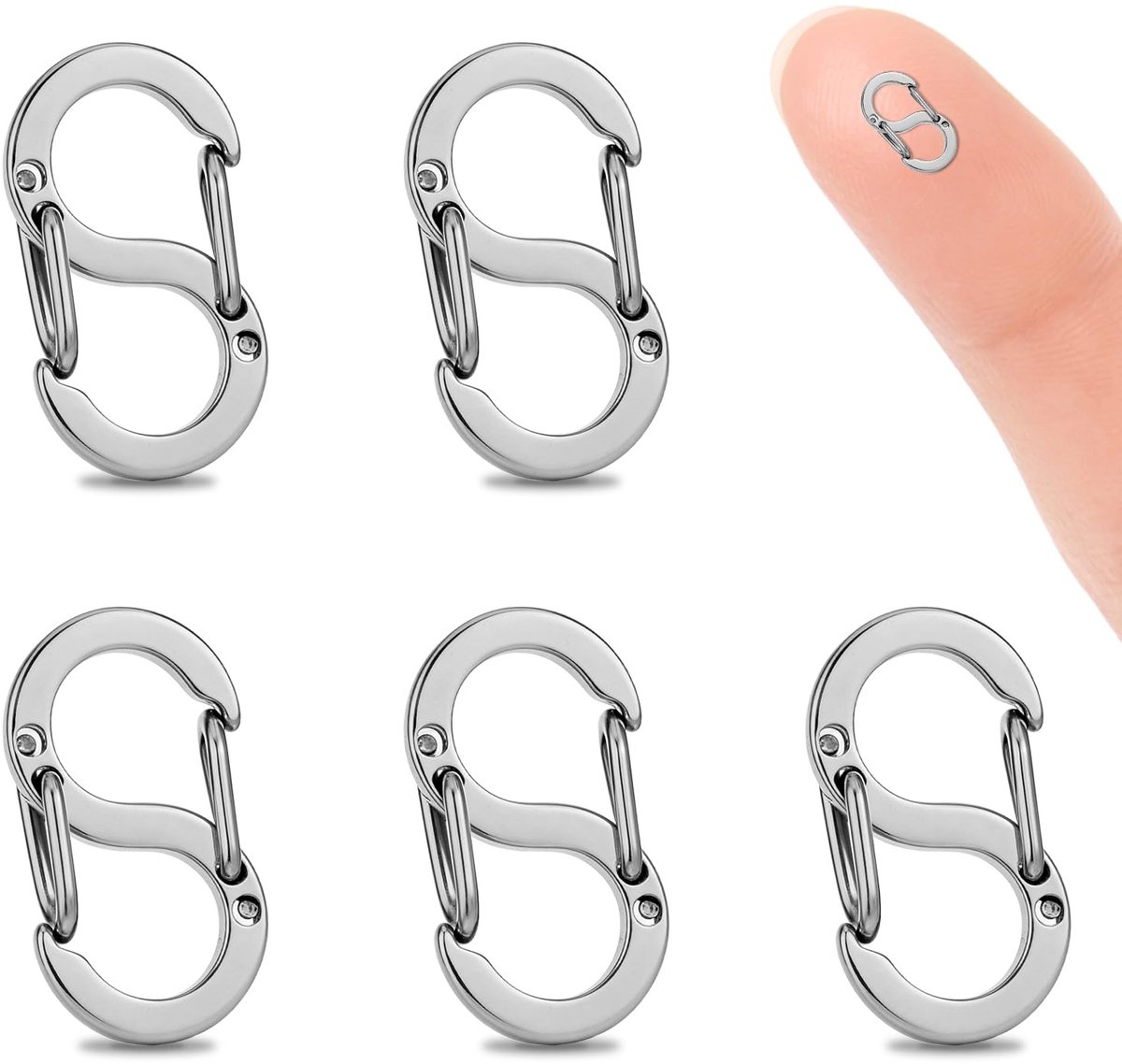 5 Stuks Mini 8-Vormige Kettingsluitingen, 12 mm × 6 mm RVS Karabijnsluitingen, Dubbele Opening Snelsluiting Buckles voor DIY Sieraden, Oortelefoon Koord & Sleutelhanger, Zilver