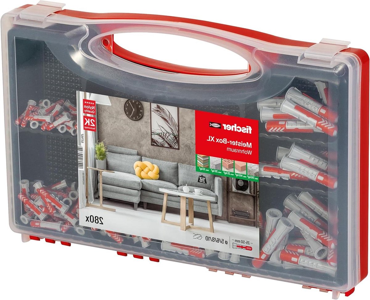 Pluggen Set - Bevestigingsmateriaal Box - Muren Ophangen - Universeel Gebruik - 280 Stuks - Rood
