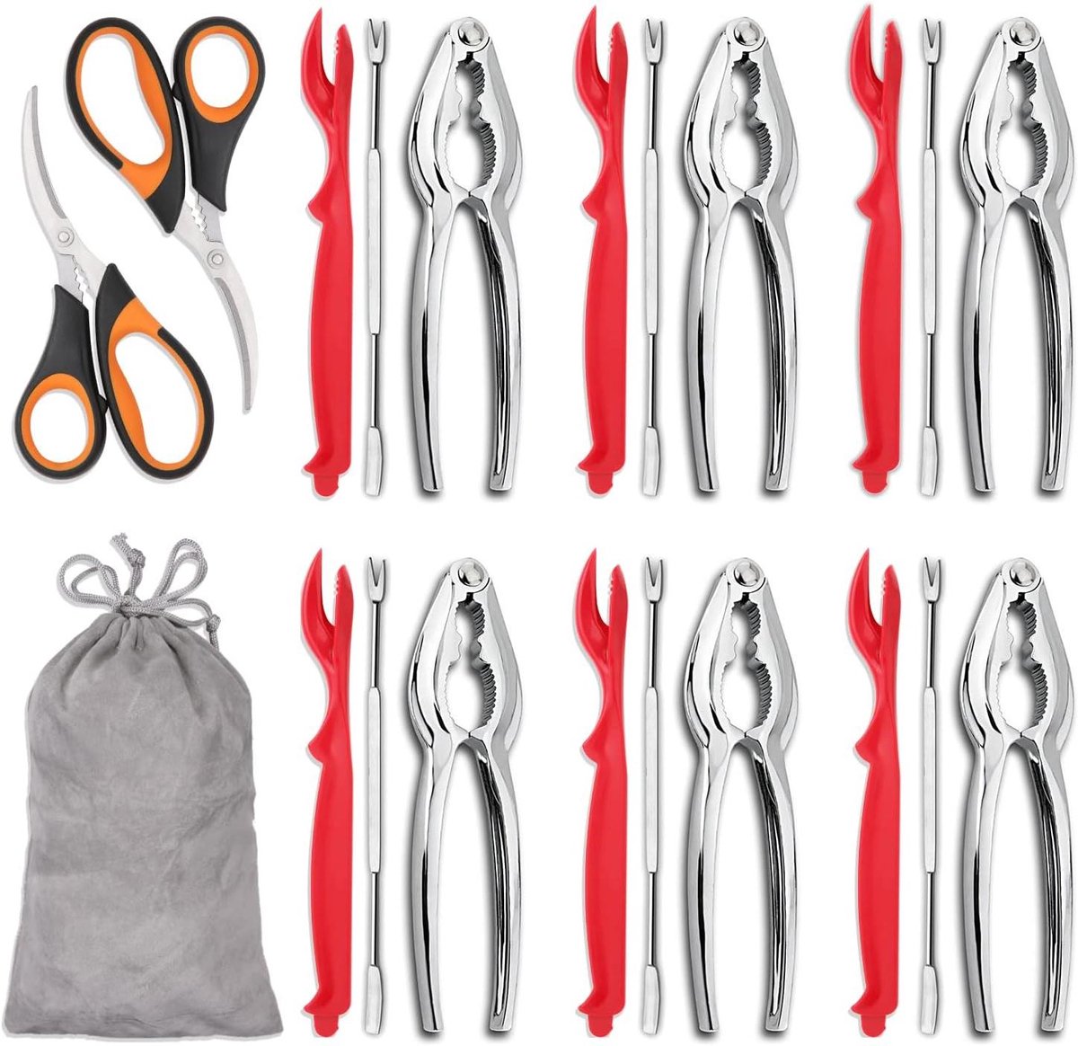 Zeevruchten Gereedschap Set - Krab Cracker Set - Zeevruchten Eten - 20 Delig - Niet gespecificeerd - Rood/Zilver