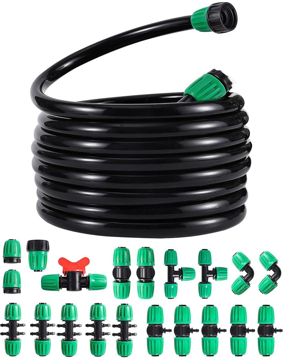PVC Tuinslang - Irrigatie Slang - Planten Water Geven - Eenvoudige Installatie - 16 Meter - Zwart