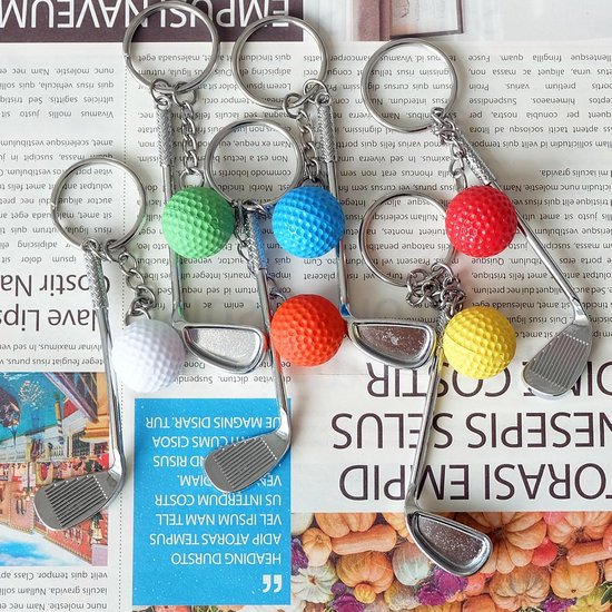Set van 6 Golfbal Sleutelhangers met Club – Diverse Kleuren voor Sleutels en Tassen — afbeelding 2