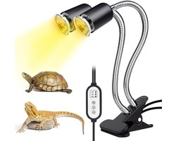 Reptielen Verwarmingslamp - Terrarium Lamp Klem - Klimaatbeheersing Terrarium - Dubbele Kop Timer - 25W 50W - Zwart
