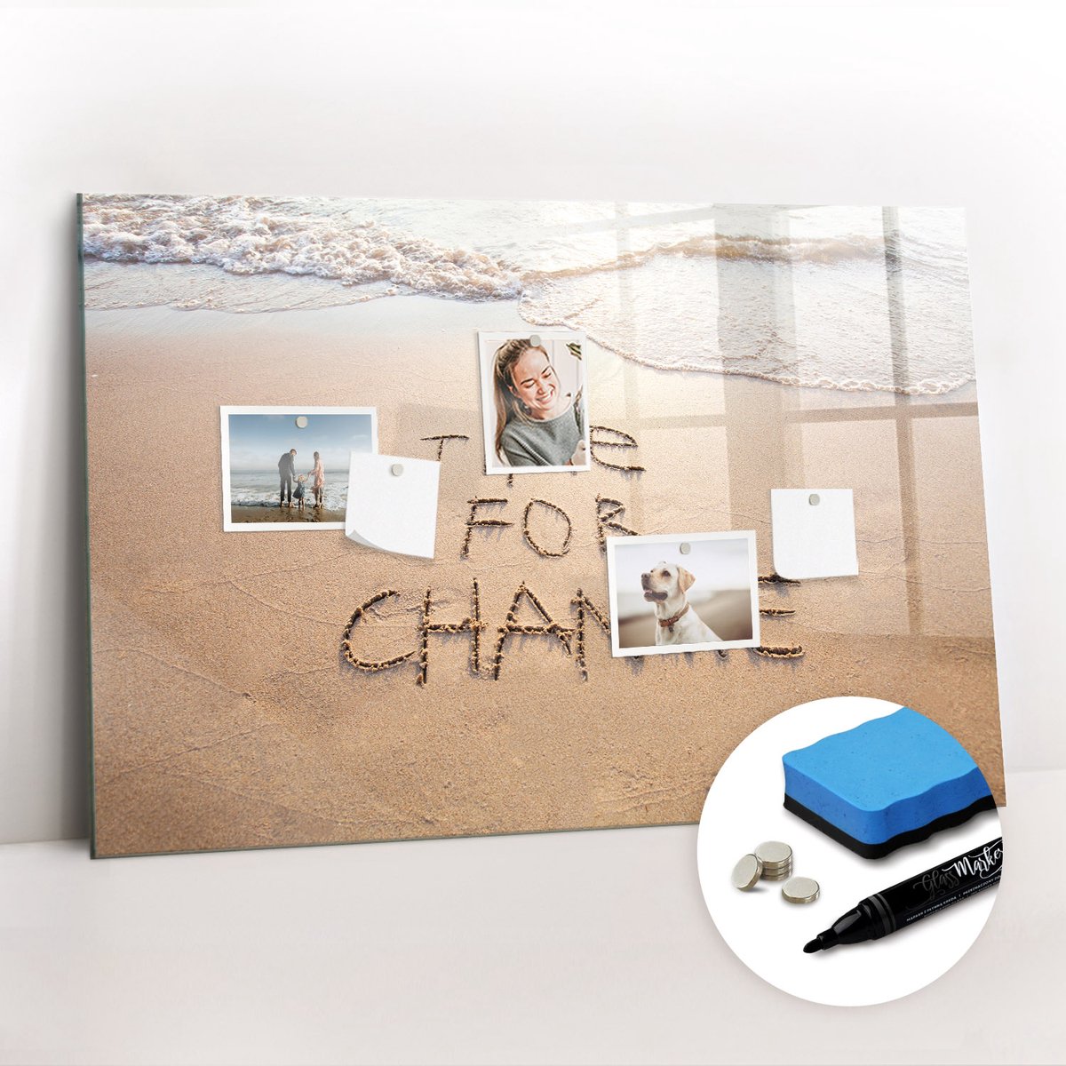 Tulup Whitebord - Strandcitaat - 90 x 60 cm - Veelkleurig Magnet Board - Gratis 5 Sterke Magneten + Whiteboard Marker & Wisser - Scandinavisch Design Bord - Magneetbord Muur - Planning Muur