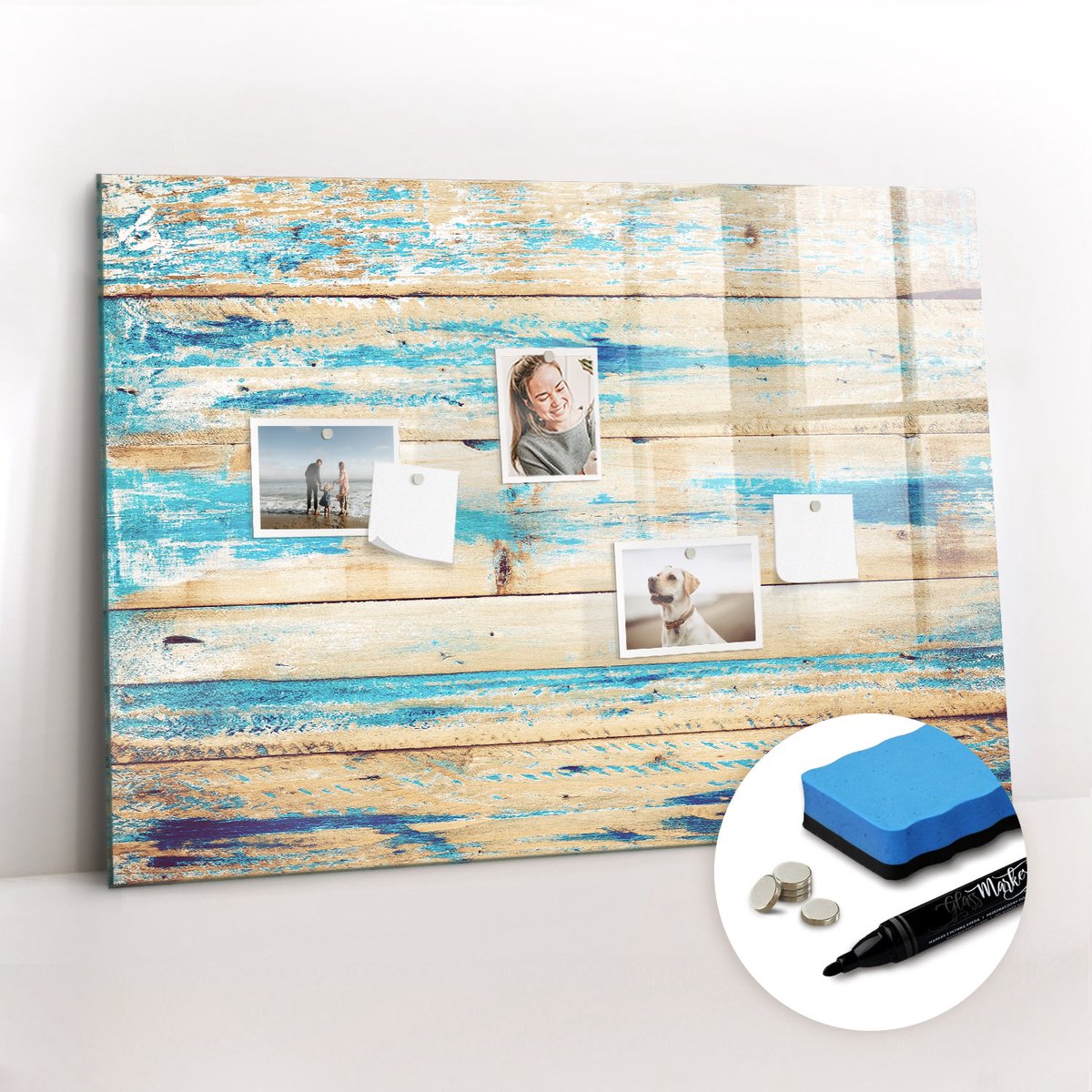 Tulup Whitebord - Bekrast hout - 100 x 70 cm - Veelkleurig Magnetisch Bord Kind - Gratis 5 Sterke Magneten + Whiteboard Marker & Wisser - Moderne Wanddecoratie - Memobord Glas - Organiseer Je Bureau