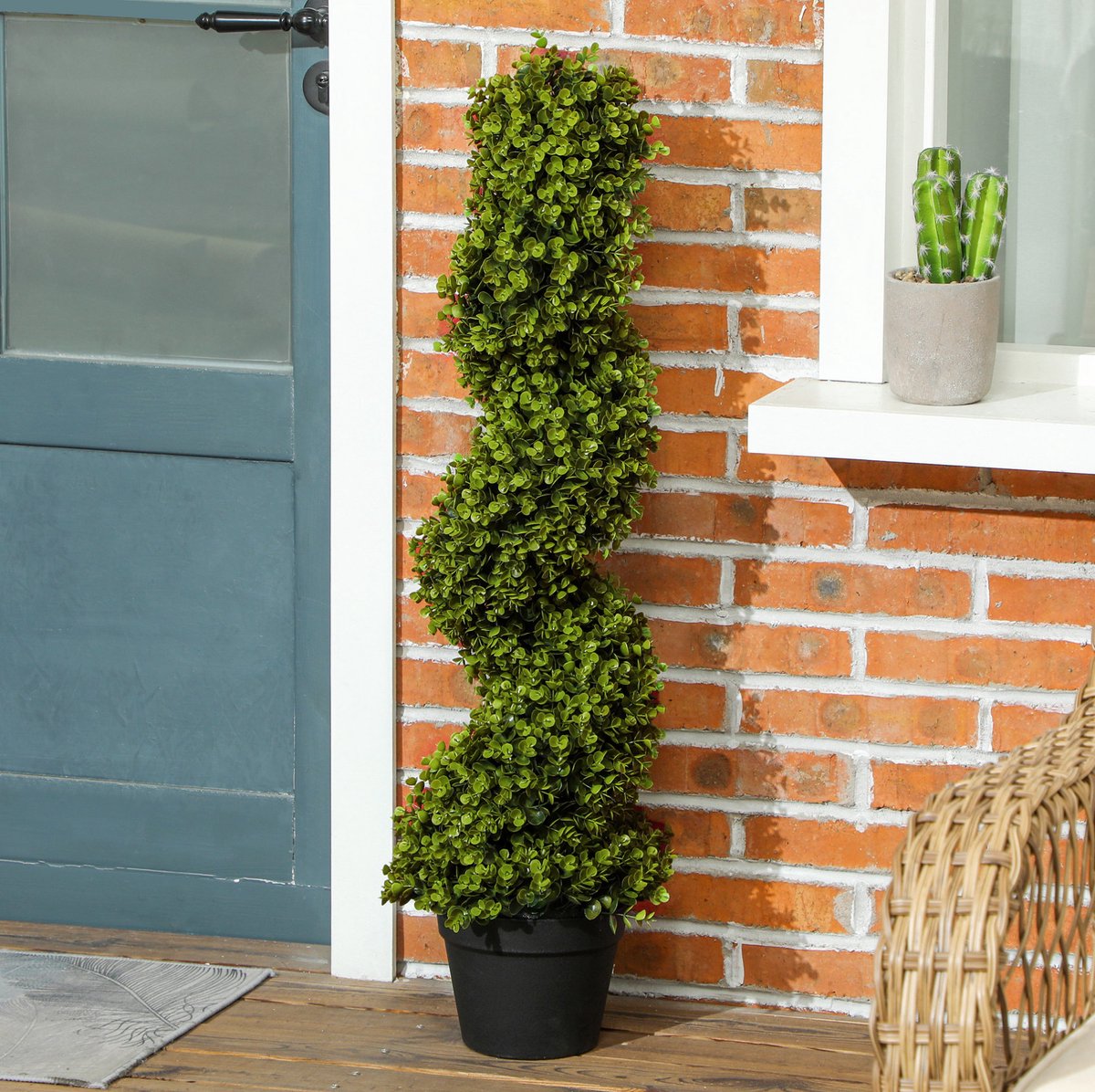 MEUNIQ Set van 2 kunstplanten spiraal-eucalyptus 90 cm in pot, groen, voor binnen & buiten, onderhoudsvrije decoratieve kunstplant voor woonkamer, kantoor of tuin