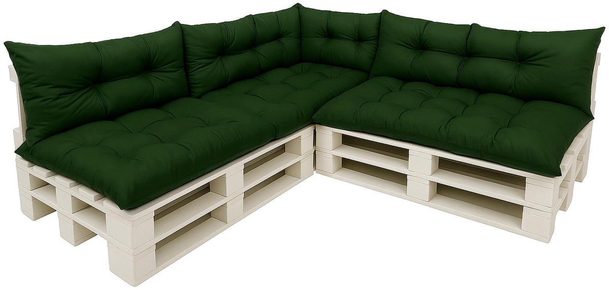 7-delige set, een set kussens voor tuinmeubelen, vloerkussen, palletkussen 120 x 80 cm, 3 x zitting + 3 x rugleuning 120 x 40 cm + 1 x 60 x 40 cm (groen)