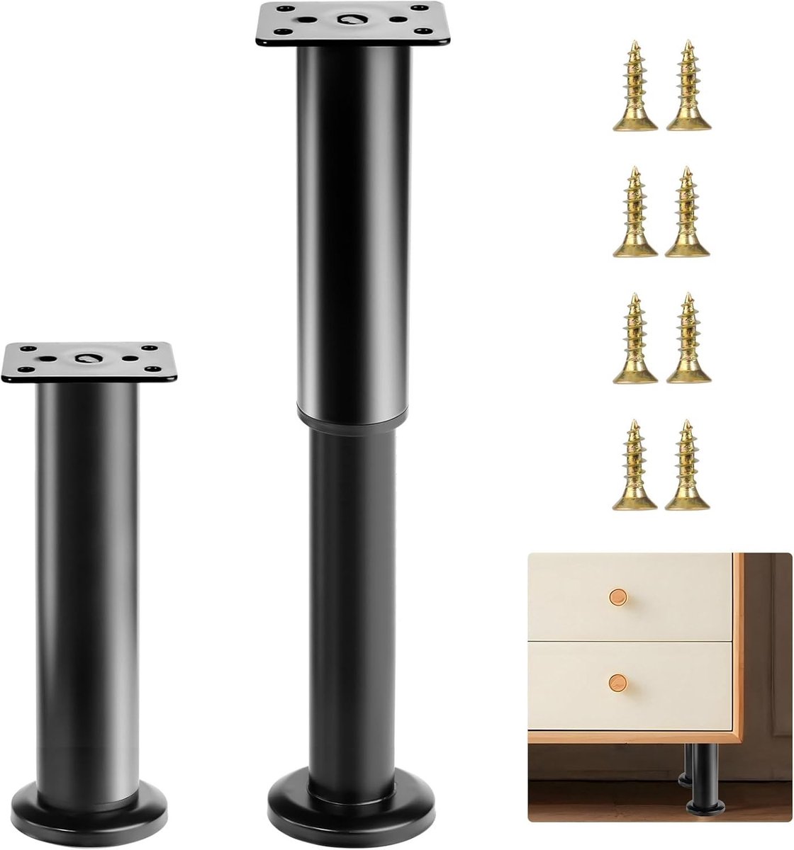 Verstelbare Meubelpoten Set van 2, Hoogte Instelbare Poten voor Banken, Bedden en Tafels, Zwart, 25-40cm