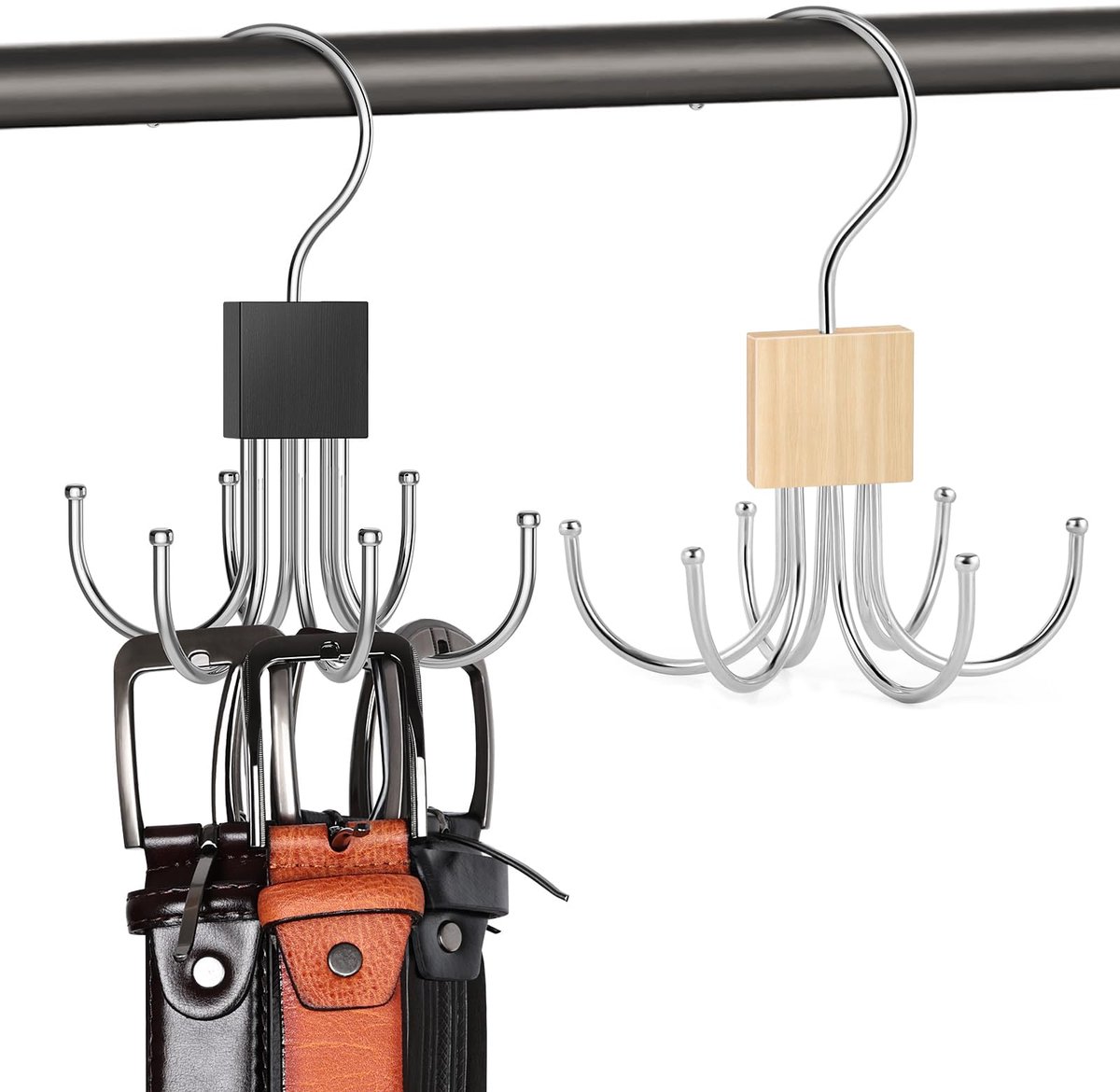 2 stuks riemstropdassenhangers, 360° draaibare metalen riemhouder voor het organiseren en opbergen van kastaccessoires, stropdassen, mutsen, riemen, sjaals