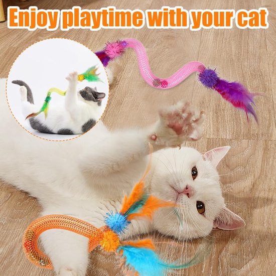 kattenspeelgoed, 3 stuks, kattenspeelgoed, spiraal, kattenspeelgoed voor katten, wiebelbal, kattenspeelgoed, ballen met kattenmunt, veren, belletjes — afbeelding 4