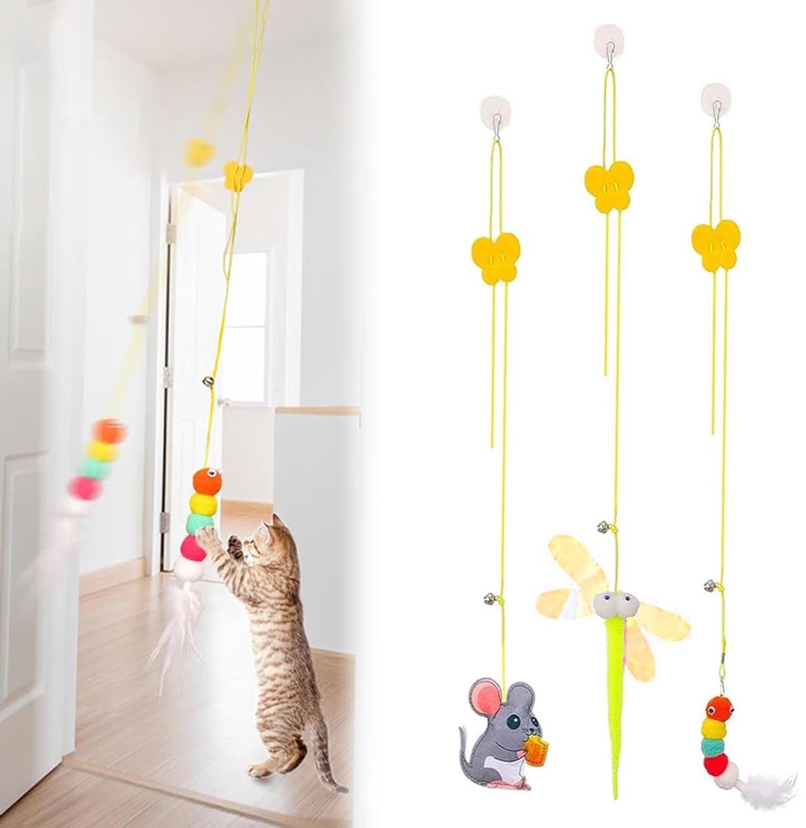 3 stuks kattenspeelgoed, interactief speelgoed met veren voor katten, zelfhelpend speelgoed voor katten, interactief speelgoed voor katten